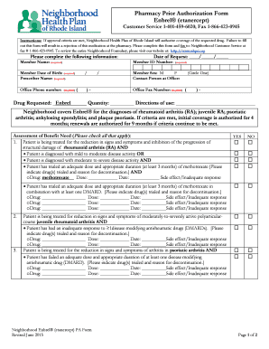 Pharmacy Prior Authorization Form for Enbrel