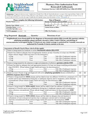 Pharmacy Prior Authorization Form for Remicade