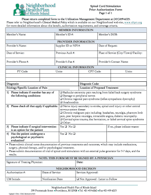 Spinal Cord Stimulation Prior Authorization Form