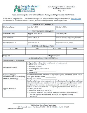 Pain Management Prior Authorization Patient Information Form
