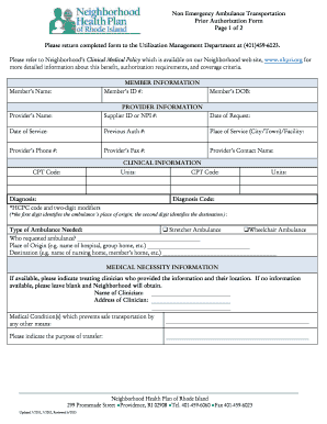 Non Emergency Ambulance Transportation Prior Authorization Form