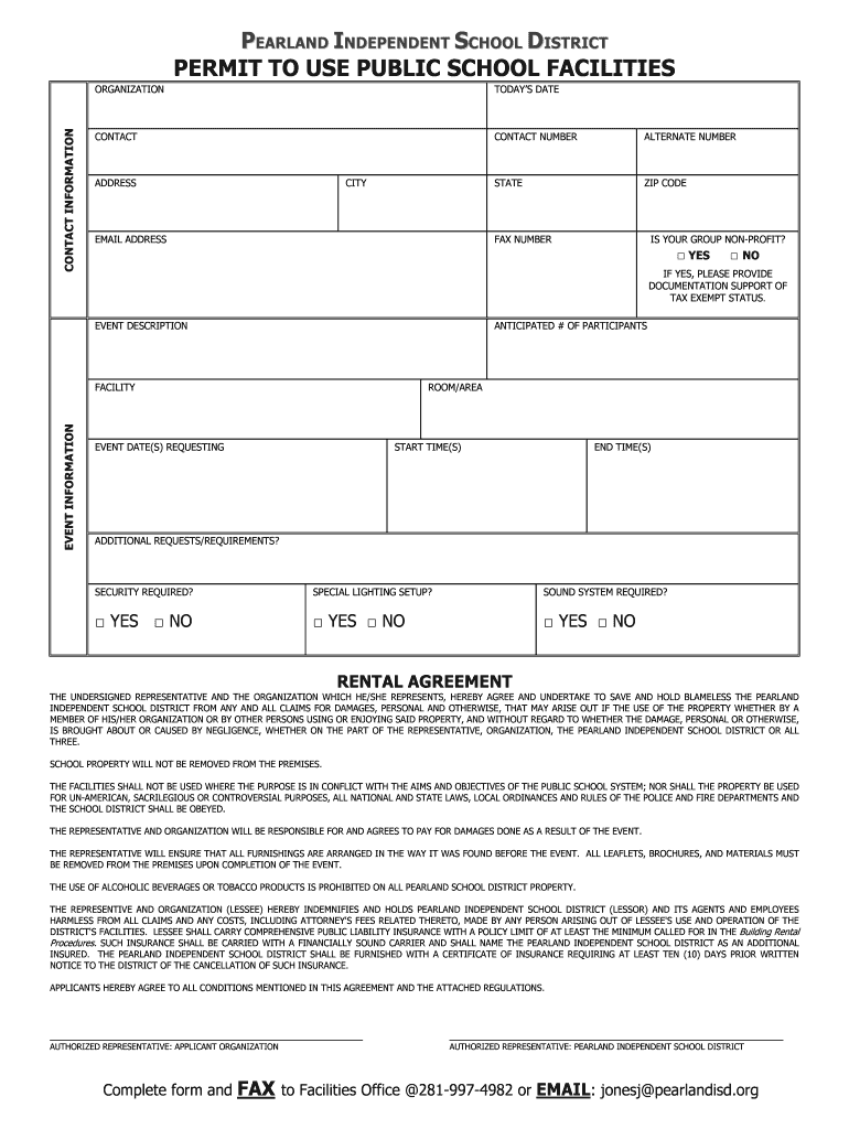 Fillable Online PERMIT TO USE PUBLIC SCHOOL FACILITIES Fax Email Print