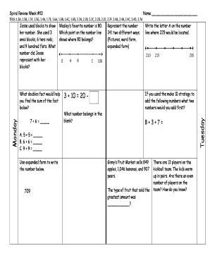 Spiral Review Week 10 Math Worksheet