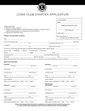 Lions Club Charter Application