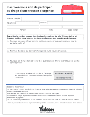 Formulaire d'inscription au concours d'une trousse d'urgence
