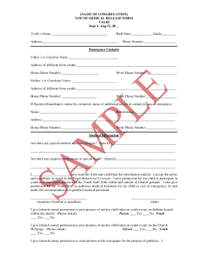 Youth Medical Release Form