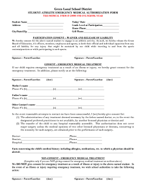Student-Athlete Emergency Medical Authorization Form