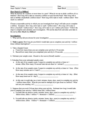 How Much Is a Million Math Activity