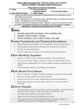 fillable online excellence in action form whsp ford motor company ford motor company application form