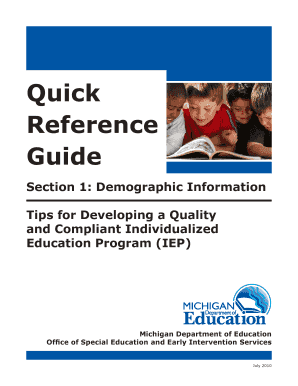 Michigan IEP Demographic Information Checklist