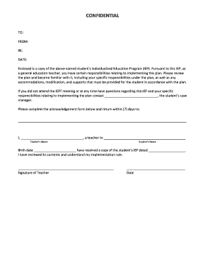 Teacher IEP Implementation Acknowledgement Form