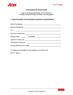 Formulário de Subscrição Seguro de Responsabilidade Civil Profissional
