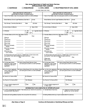 New Jersey Marriage License Application