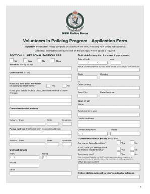 Volunteers in Policing Program Application Form