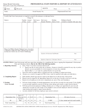 Stony Brook University Professional Staff Attendance Report