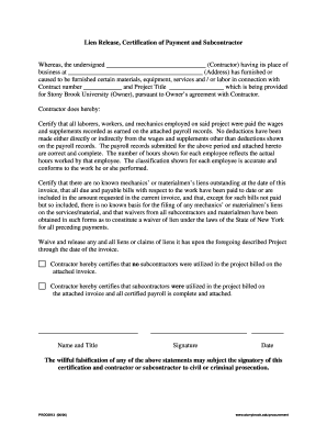 Lien Release and Certification of Payment