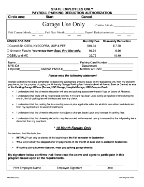 State Employee Payroll Parking Deduction Authorization