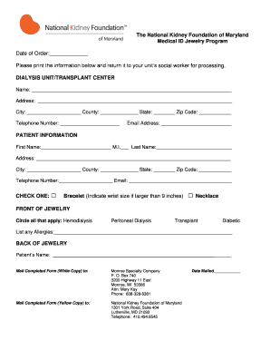 Medical ID Jewelry Order Form