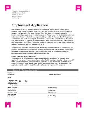 Perez Art Museum Miami Employment Application