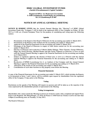 HSBC Global Investment Funds Annual General Meeting Proxy Form