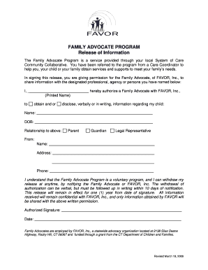 Family Advocate Program Release of Information