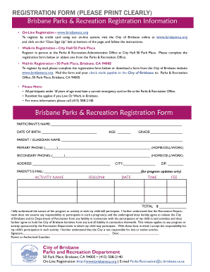 Brisbane Parks & Recreation Registration Form