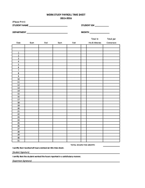 Work study timesheet - WORK STUDY PAYROLL TIME SHEET 2015-2016 - uj