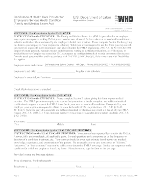 Family Medical Leave Act Certification of Health Care Provider