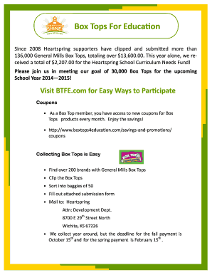 Box Tops for Education Submission Form