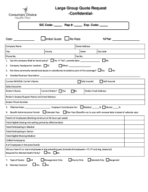 Large Group Health Insurance Quote Request Form