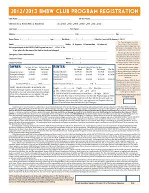 2012-2013 BMBW Club Program Registration Form