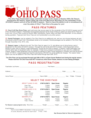 The Ohio Pass 2013/2014 Season Ski Pass