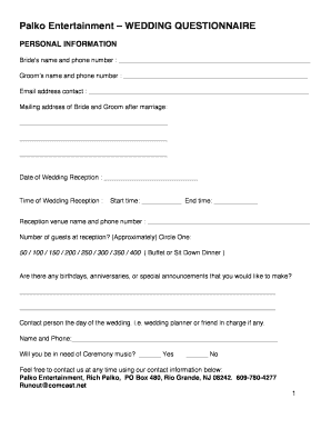 Wedding Questionnaire