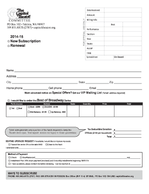 Capitol Theatre Subscription Renewal Form