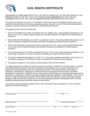 Civil Rights Compliance Certificate