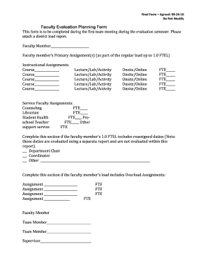 Faculty Evaluation Planning Form