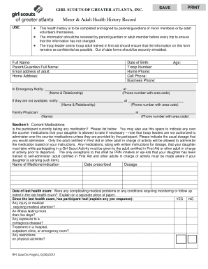 Girl Scouts Health History Record