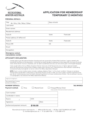 Recreational Aviation Australia Membership Application