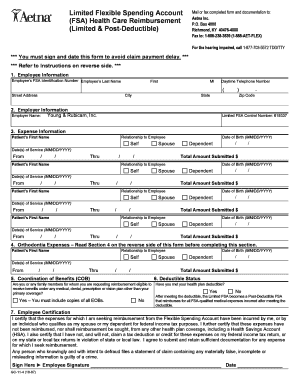Aetna Limited FSA Health Care Reimbursement Form