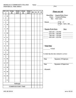 Hawaii Individual Time Sheet