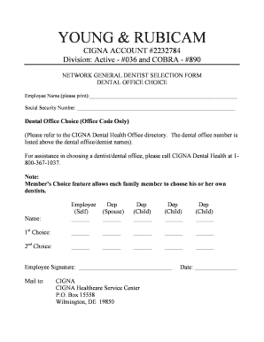 Cigna Dental Office Selection Form
