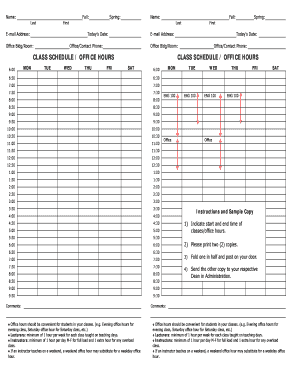 Faculty Class Schedule and Office Hours Form
