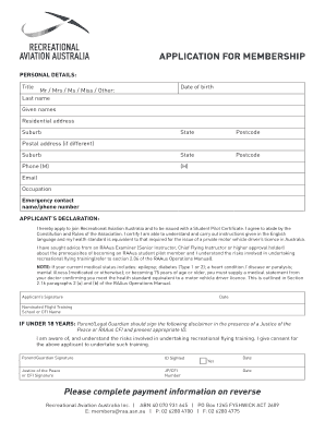 Recreational Aviation Australia Membership Application