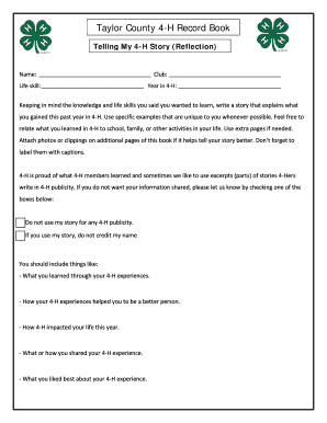 4-H Record Book Reflection Form