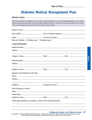 Diabetes Medical Management Plan