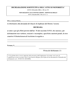 Dichiarazione Sostitutiva Dell’Atto Di Notorietà