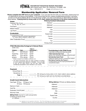 International Transactional Analysis Association Membership Application