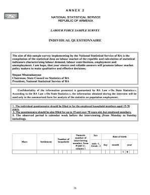 Armenia Labour Force Sample Survey Questionnaire