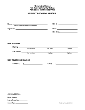 Student Record Changes Form