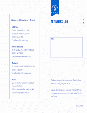 UK Award Activities Log